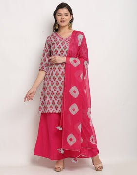 Admyrin Pure Cambric Cotton Printed Kurta Set With Dupatta