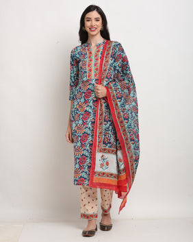 Admyrin Pure Cambric Cotton Printed Kurta Set With Dupatta