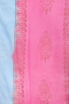 Admyrin Blue Cotton Printed Straight Kurta Set with Dupatta
