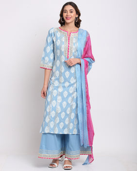 Admyrin Pure Cambric Cotton Printed Kurta Set With Dupatta