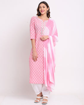 Admyrin Pure Cambric Cotton Embroidered Kurta Set With Dupatta