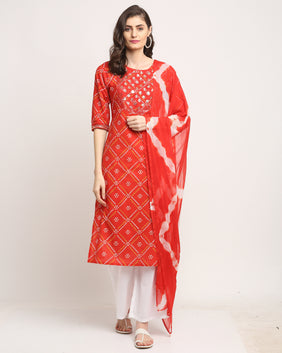 Admyrin Pure Cambric Cotton Embroidered Kurta Set With Dupatta