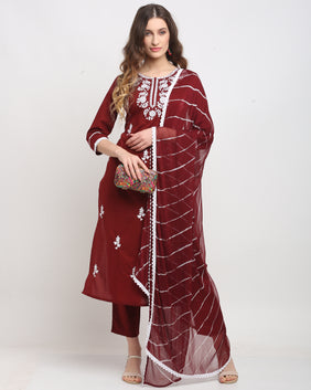 Admyrin Pure Cambric Cotton Embroidered Kurta Set With Dupatta