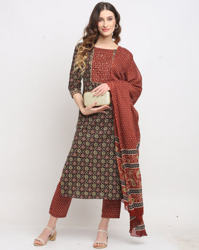 Admyrin Pure Cambric Cotton Printed Kurta Set With Dupatta