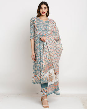 Admyrin Pure Cambric Cotton Embroidered Kurta Set With Dupatta