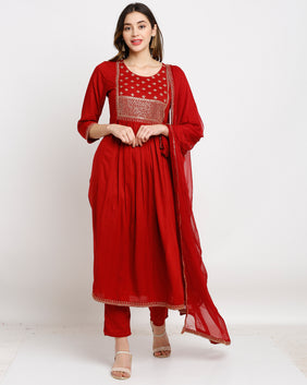Admyrin Rayon Embroidered Kurta Set With Dupatta