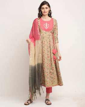 Admyrin Pure Cambric Cotton Embroidered Kurta Set With Dupatta