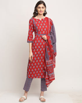Admyrin Pure Cambric Cotton Embroidered Kurta Set With Dupatta