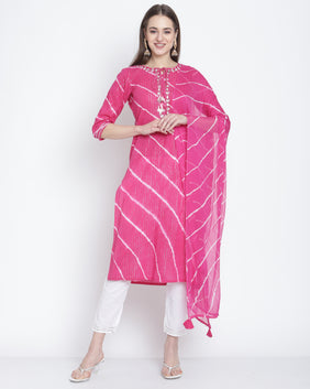 Admyrin Pure Cotton Lurex Embroidered Kurta Set With Dupatta