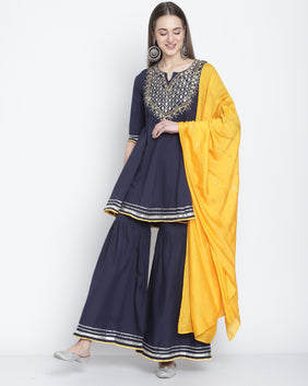 Admyrin Pure Cambric Cotton Embroidered Kurta Set With Dupatta