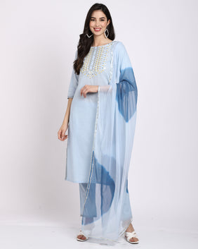 Admyrin Pure Cambric Cotton Embroidered Kurta Set With Dupatta