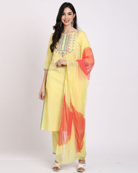 Admyrin Pure Cambric Cotton Embroidered Kurta Set With Dupatta