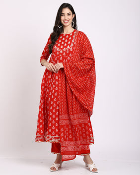 Admyrin Pure Cambric Cotton Embroidered Kurta Set With Dupatta