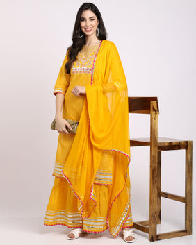 Admyrin Pure Cotton Lurex Embroidered Kurta Set With Dupatta