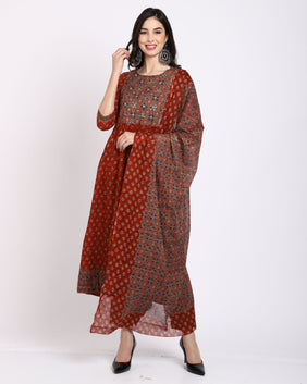 Admyrin Pure Cambric Cotton Embroidered Kurta Set With Dupatta