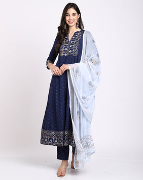 Admyrin Rayon Embroidered Kurta Set With Dupatta