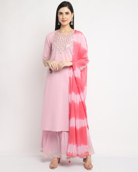 Admyrin Pure Cambric Cotton Embroidered Kurta Set With Dupatta