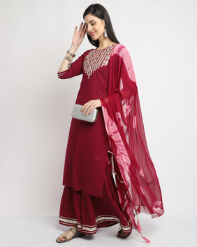 Admyrin Pure Cambric Cotton Embroidered Kurta Set With Dupatta