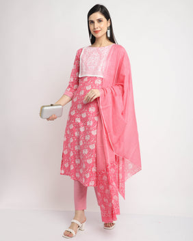 Admyrin Pure Cambric Cotton Embroidered Kurta Set With Dupatta