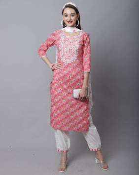 Admyrin Pure Cotton Zari Weaving And Embroidered Kurta Set With Dupatta