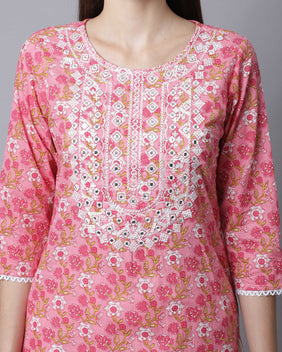Admyrin Pure Cotton Zari Weaving And Embroidered Kurta Set With Dupatta