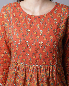 Admyrin Pure Cotton Jaipuri Printed & Hand Work Kurta Set With Dupatta