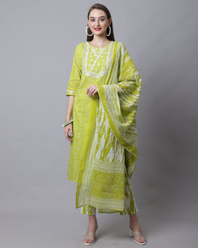 Admyrin Pure Cotton Zari Weaving And Embroidered Kurta Set With Dupatta