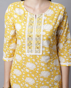Admyrin Pure Cotton Jaipuri Printed & Embroidered Kurta Set With Dupatta