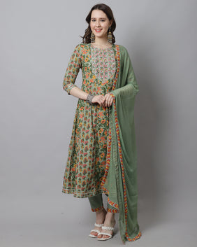 Admyrin Pure Cotton Embroidered Kurta Set With Dupatta