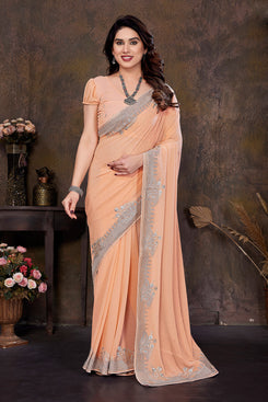 Admyrin Georgette Zari and Stone Work Designer Party Wear Saree with Blouse Piece