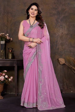 Admyrin Shimmer Zari and Stone Work Designer Party Wear Saree with Blouse Piece