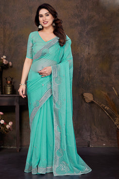 Admyrin Shimmer Zari and Stone Work Designer Party Wear Saree with Blouse Piece