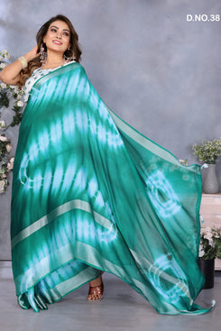 Admyrin Moss Base Function Wear Leheriya Print Saree with Blouse Piece
