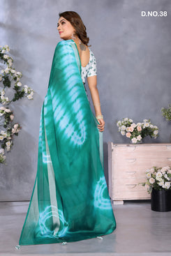Admyrin Moss Base Function Wear Leheriya Print Saree with Blouse Piece