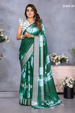 Admyrin Moss Base Function Wear Leheriya Print Saree with Blouse Piece