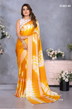 Admyrin Moss Base Function Wear Leheriya Print Saree with Blouse Piece