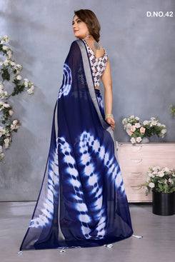 Admyrin Moss Base Function Wear Leheriya Print Saree with Blouse Piece