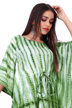 Admyrin Green Satin Chanderi Summer Beach Wear Printed Ready to Wear Kaftan