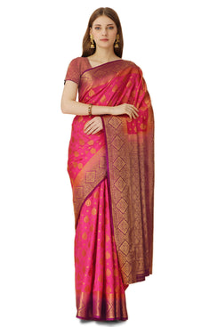 Admyrin Pink Dola Silk Woven Festival Wear Saree with Blouse Piece
