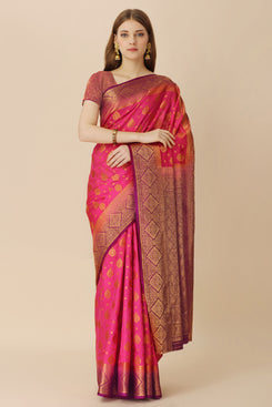 Admyrin Pink Dola Silk Woven Festival Wear Saree with Blouse Piece