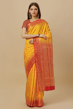 Admyrin Yellow Dola Silk Woven Festival Wear Saree with Blouse Piece