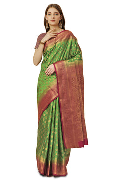 Admyrin Green Dola Silk Woven Festival Wear Saree with Blouse Piece