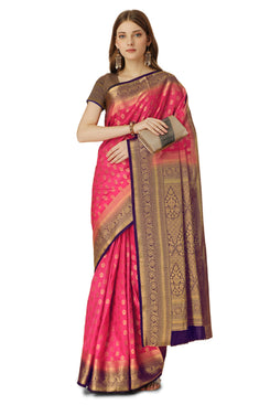 Admyrin Pink Dola Silk Woven Festival Wear Saree with Blouse Piece
