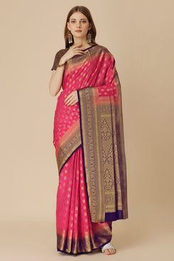 Admyrin Pink Dola Silk Woven Festival Wear Saree with Blouse Piece