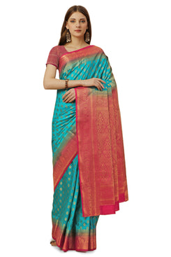Admyrin Light Blue Dola Silk Woven Festival Wear Saree with Blouse Piece