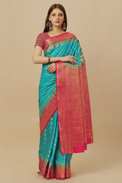 Admyrin Light Blue Dola Silk Woven Festival Wear Saree with Blouse Piece