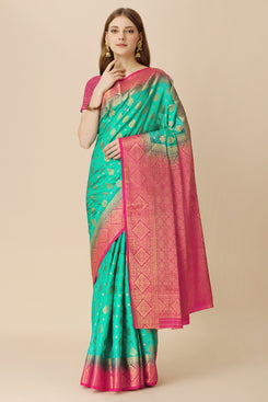 Admyrin Light Green Dola Silk Woven Festival Wear Saree with Blouse Piece
