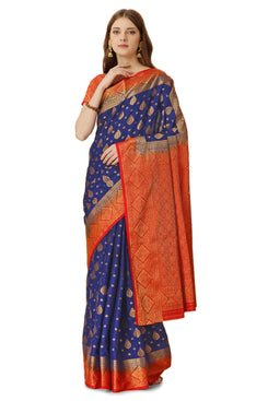 Admyrin Royal Blue Dola Silk Woven Festival Wear Saree with Blouse Piece