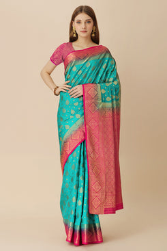 Admyrin Light Blue Dola Silk Woven Festival Wear Saree with Blouse Piece
