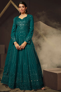 Admyrin Heavy Georgette Party Wear Designer Embroidered Heavy Gown With Dupatta